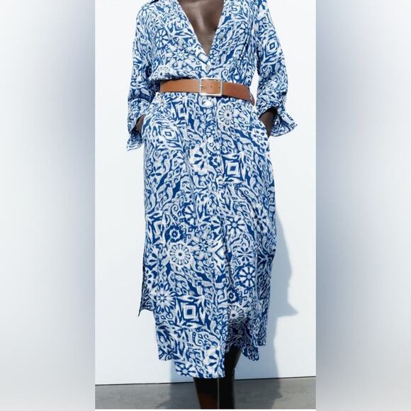 NWT Zara printed belted dress -S belt included - Picture 1 of 5